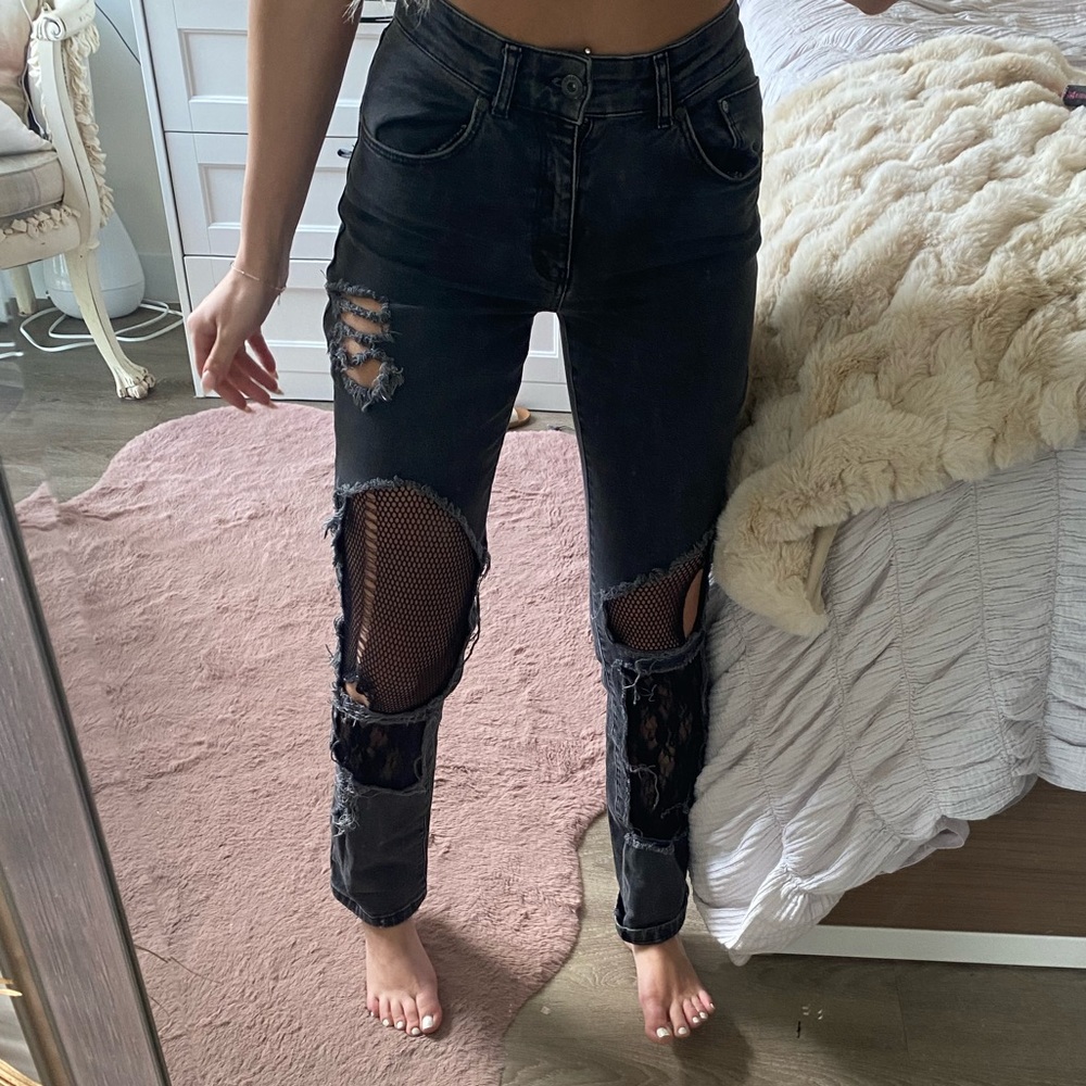 Ragged priest black lace and fishnet jeans